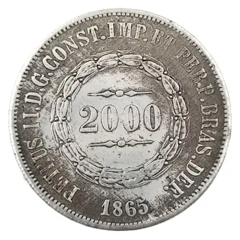 1865 Brazília 2000 Strieborné Pozlátené Kópie Mincí Veľkoobchod So Starožitnosťami Domáce Dekorácie Magic Mince Domov Izba Dekor Vianočné Darčeky#0113