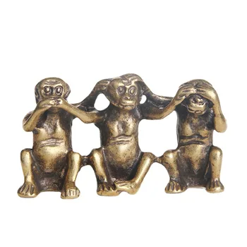 Antique Brass Tri Žiadne Opice Ploche Ozdoby, Nepýtajte Sa, Nie Počúvať, Nehovorte Tvorivé Čaj Pet