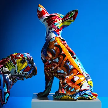 Moderné Farebné Artware Živice Psa Socha Stolové Dekorácie, Doplnky Kreatívnu Tlač Graffiti Animal Model Darček K Narodeninám