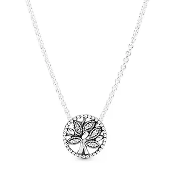 Originálne Momenty Strom Života S Krištáľovo Náhrdelník Pre Ženy 925 Sterling Silver Perličiek Kúzlo Náhrdelník Módne Šperky