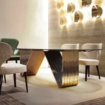 Vysoká Kvalita Štýl Jedálenský Stôl Mramorovú Dosku Oválne Svetlo Luxusná Vila Dizajn Zmysel Dizajnér Multi-Osoba, Konferenčný Stolík