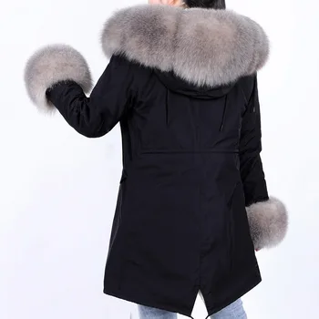 Ženy kabát zime prírodné mýval fox kožušiny golier dlhá srsť reálne králik kožušinou parkas Žien bunda Módne zimné ženy