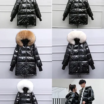 ženy dole coats 2019 jeseň zima top značky black svieti reálne kožušiny Golier s kapucňou teplé Bundy Žena Nosiť Parkas Plus Veľkosť